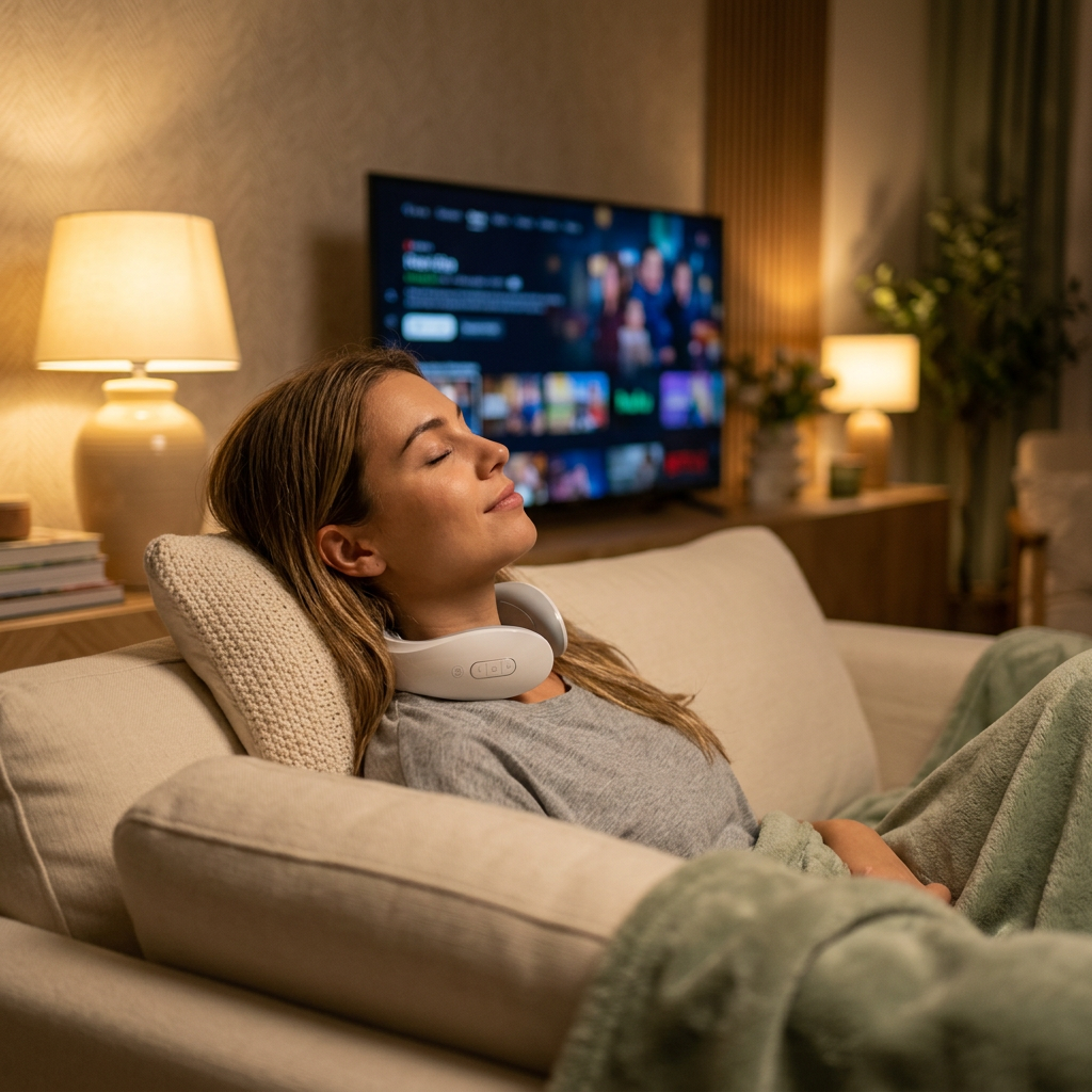 Rustera nekmassager, ontspannen op de bank