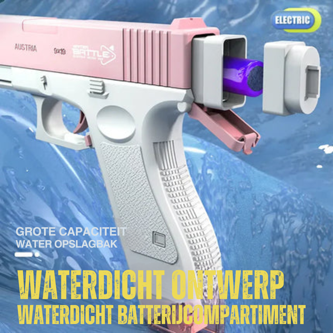 Spetter, lach, win! Met Water Glockie