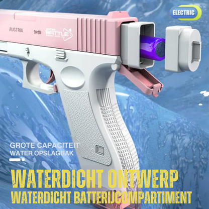 Spetter, lach, win! Met Water Glockie