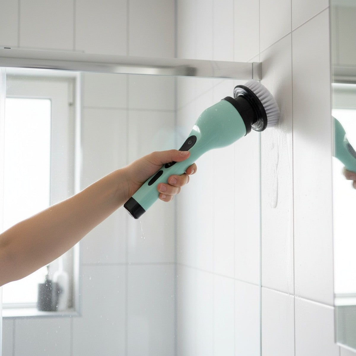 Skura elektrische schoonmaakborstel bereikt een hoge douchehoek zonder bukken