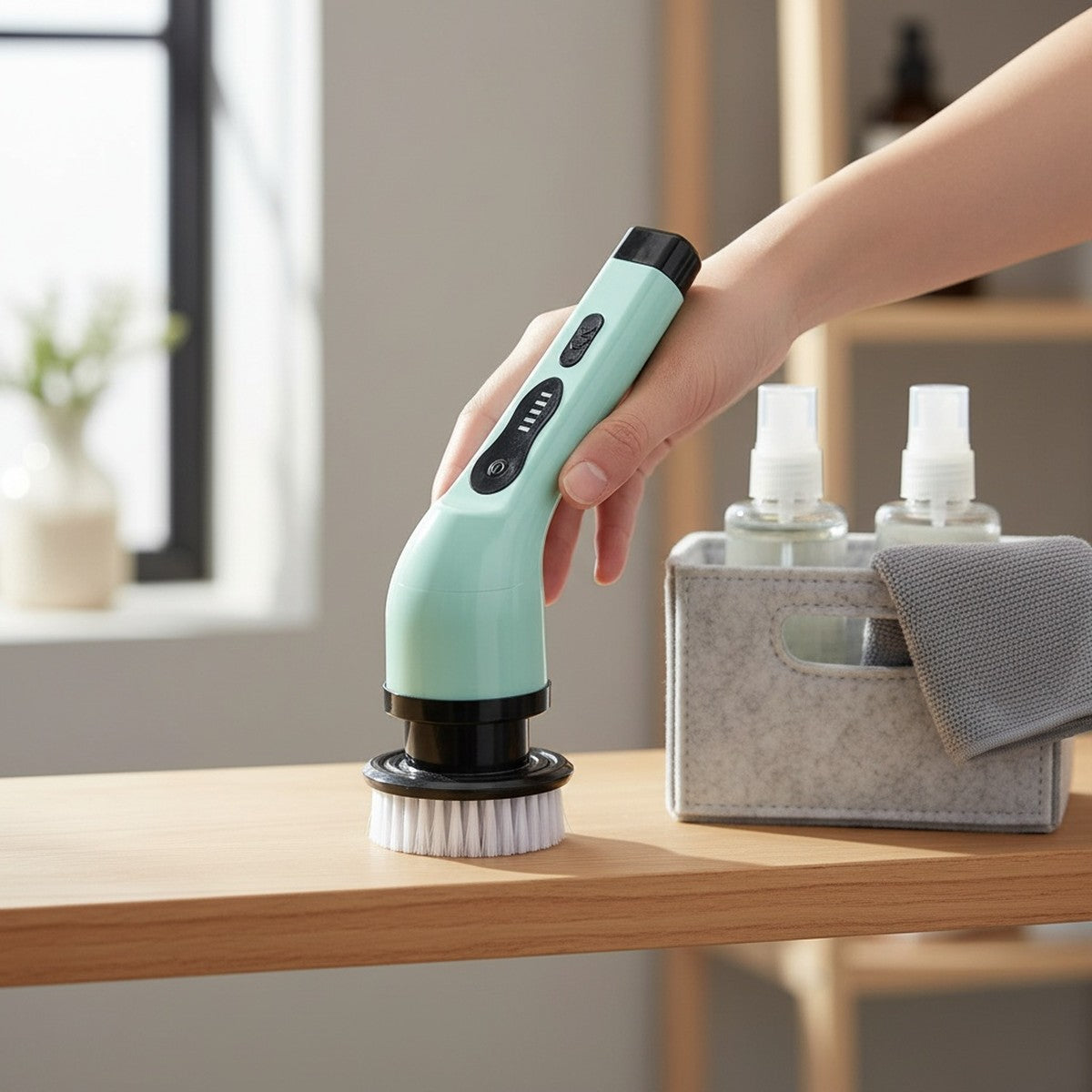 Compacte Skura schoonmaakborstel handzaam vast te pakken en op te bergen